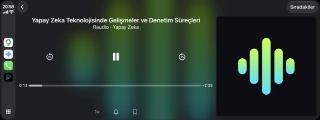 Raudio uygulamasının CarPlay ekranında çalan bülten